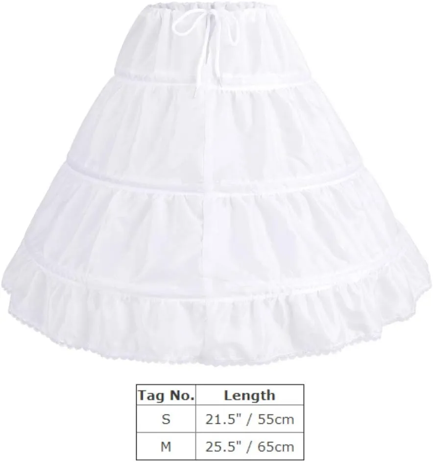 IBTOM CASTLE Kids Crinoline Petticoat with 3 Hoops,Full Length Flower Girl Underskirt Slips Tutu Fluffy Skirts Gowns