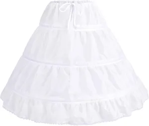 IBTOM CASTLE Kids Crinoline Petticoat with 3 Hoops,Full Length Flower Girl Underskirt Slips Tutu Fluffy Skirts Gowns