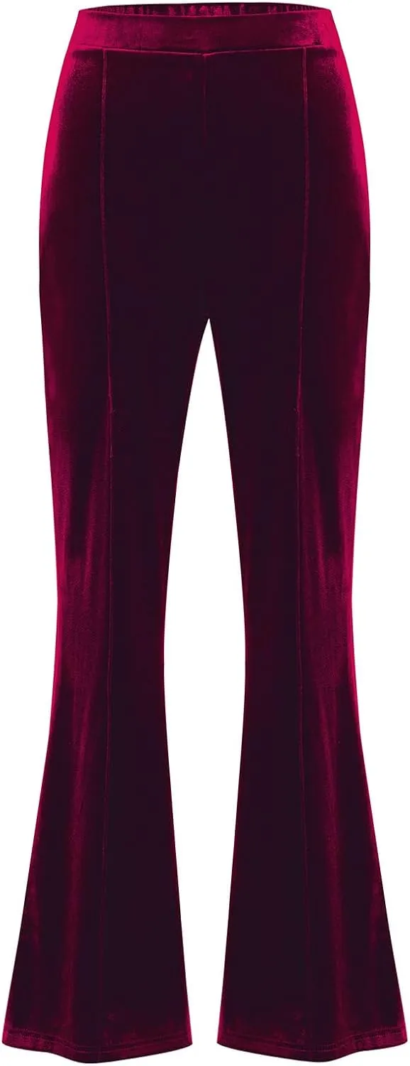 IKADEX Women Velvet Flare Pants High Waist Wide Leg Palazzo Bell Bottom Trousers Casual Dress Work Pants
