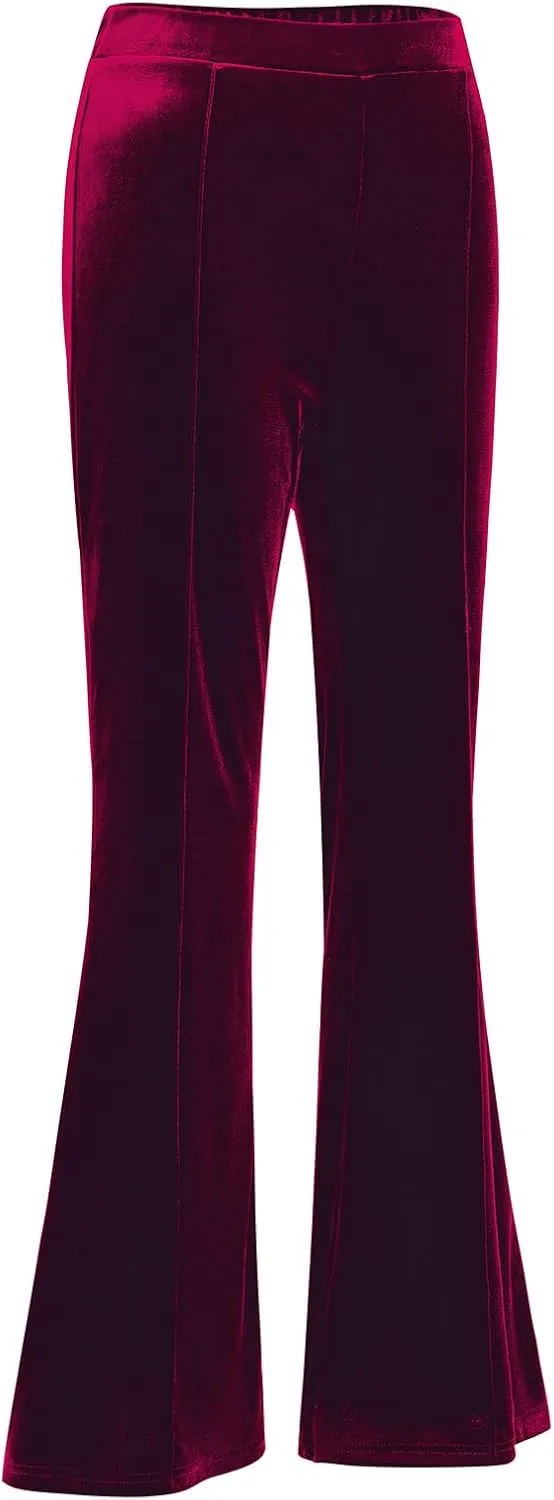IKADEX Women Velvet Flare Pants High Waist Wide Leg Palazzo Bell Bottom Trousers Casual Dress Work Pants