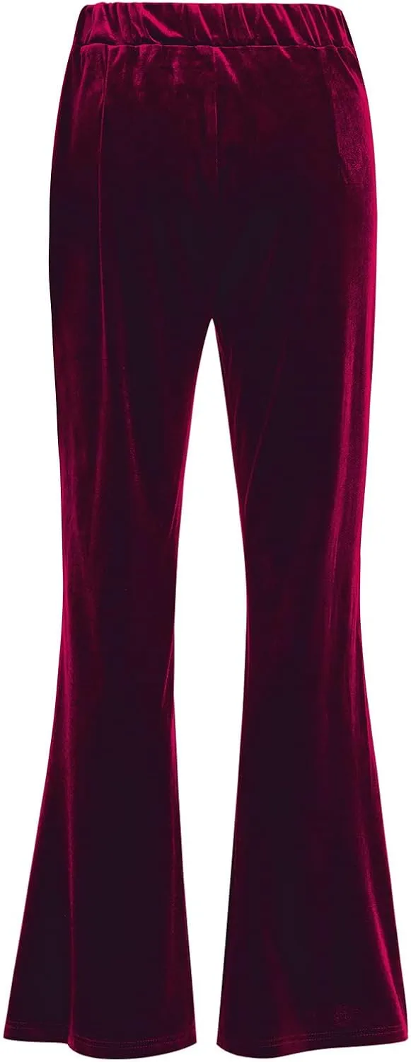 IKADEX Women Velvet Flare Pants High Waist Wide Leg Palazzo Bell Bottom Trousers Casual Dress Work Pants