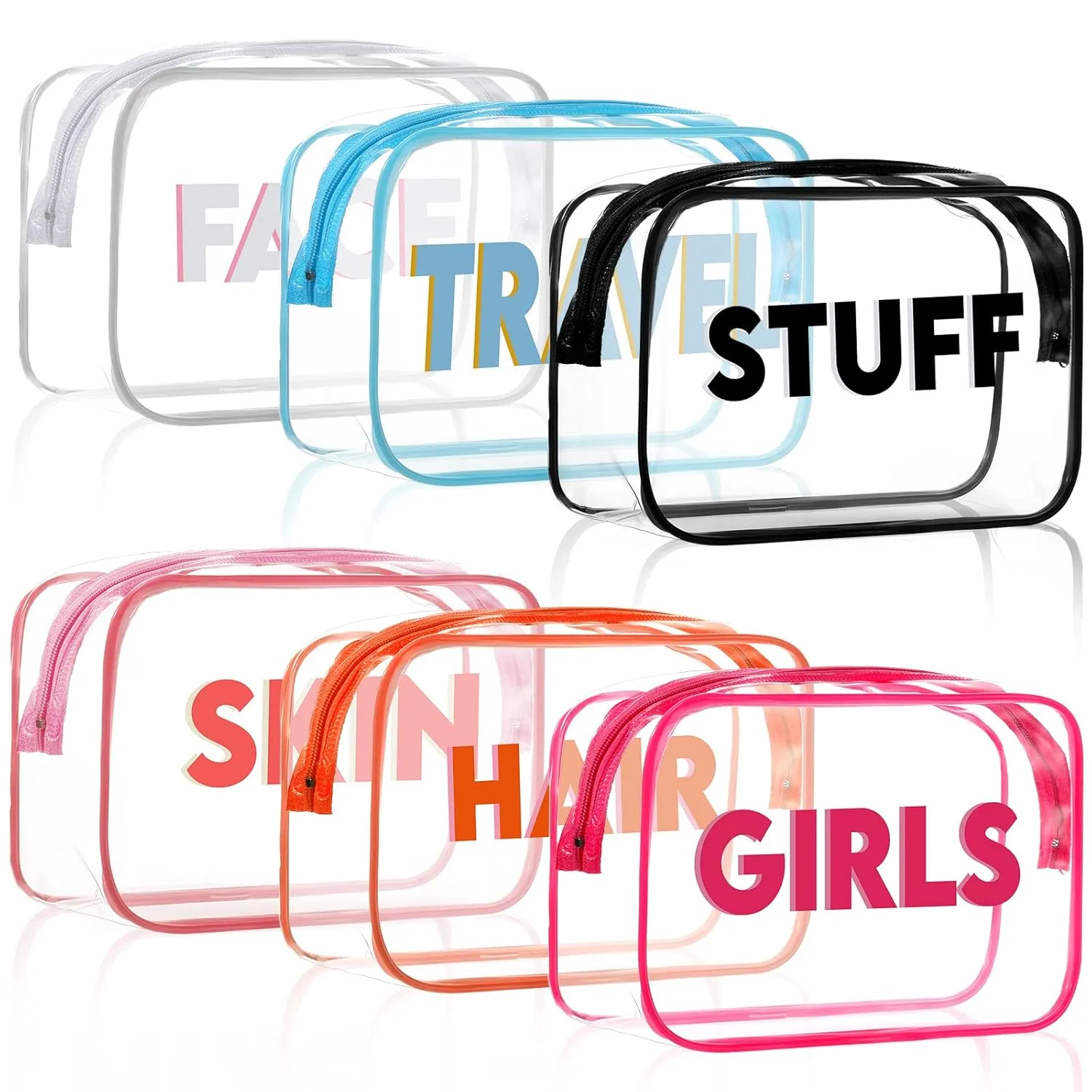 Irenare 6 Pcs TSA Approved Clear Zipper Pouch Toiletry Bag Makeup Bags PVC Clear Stuff Bag Travel Pouch Cosmetic Bags for Toiletries Waterproof Zippered Carry travel Gift for women