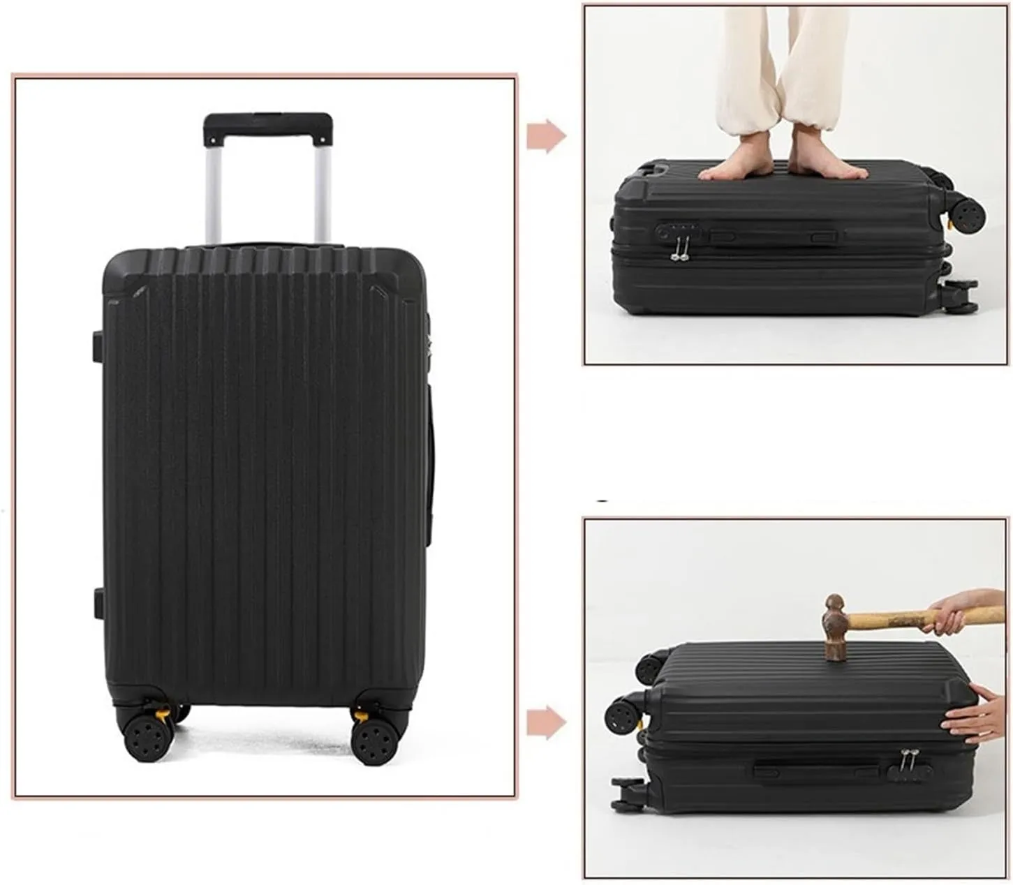 IRYZE Lightweight Suitcase Suitcase With Spinner Wheels Hardshell Lightweight Rolling Suitcases For Business Travel Carry on Luggage (Color : Black, Size : 24in)