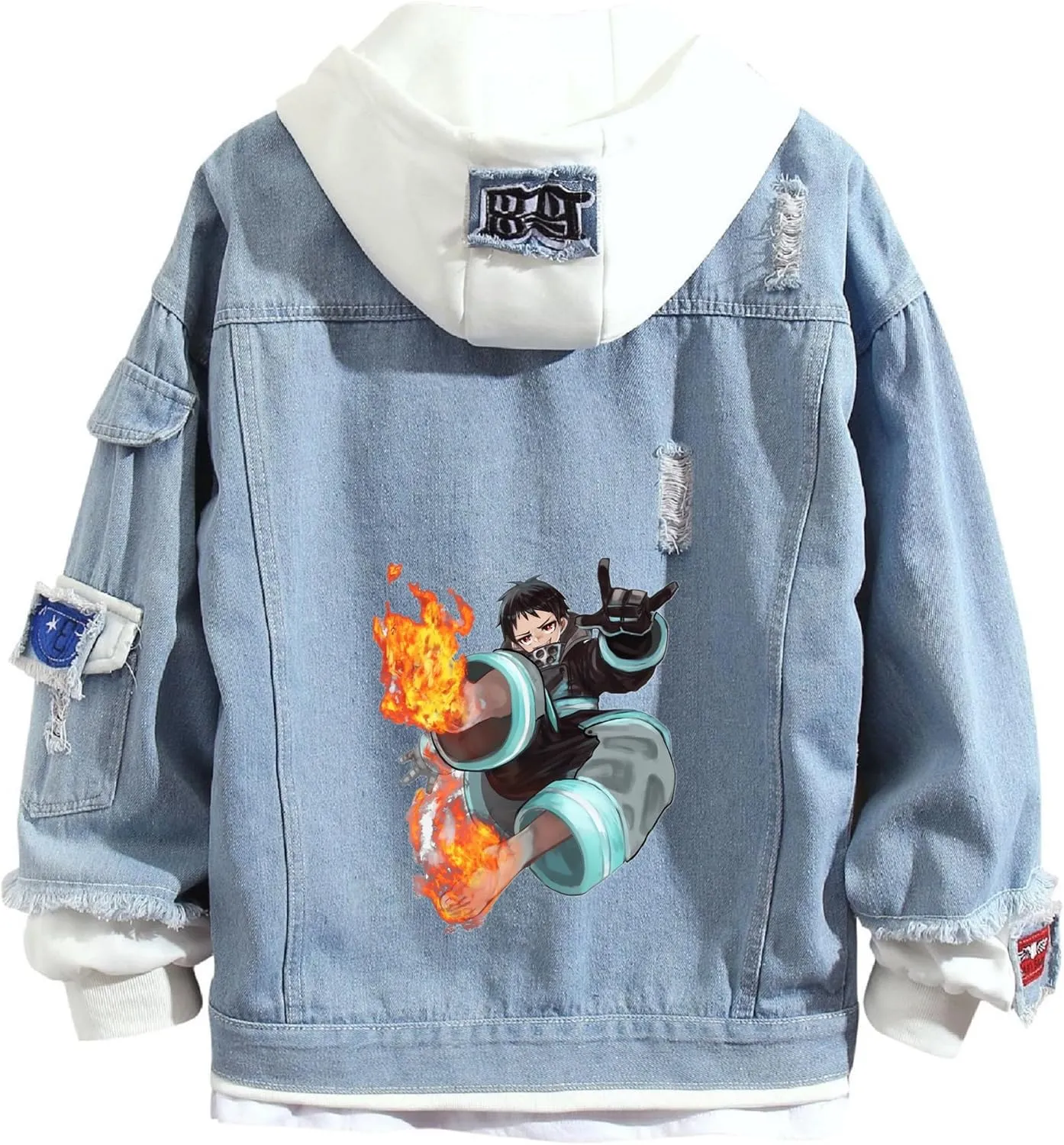 ISaikoy Anime Fire Force Denim Jacket Shinra Kusakabe Cosplay Sweatshirt Sweater Hoodie Pullovers Costume