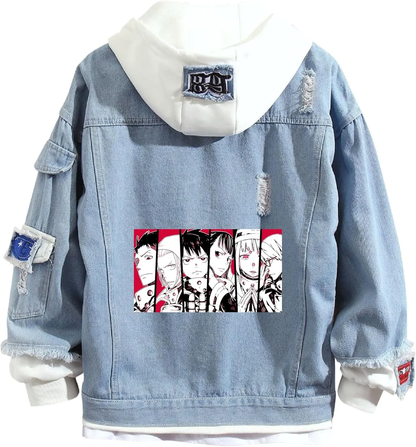 ISaikoy Anime Fire Force Denim Jacket Shinra Kusakabe Cosplay Sweatshirt Sweater Hoodie Pullovers Costume