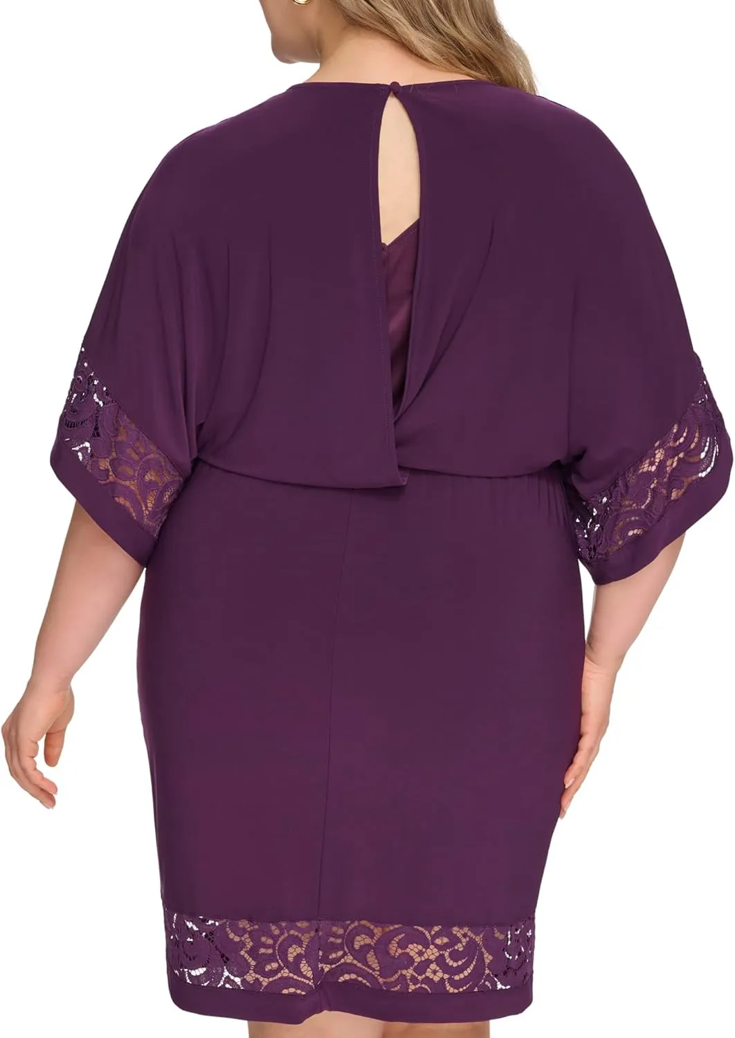 Jessica Howard Women's Lace Trim Knit Mini Dress  Boat Neck Elbow Sleeve Desk to Dinner