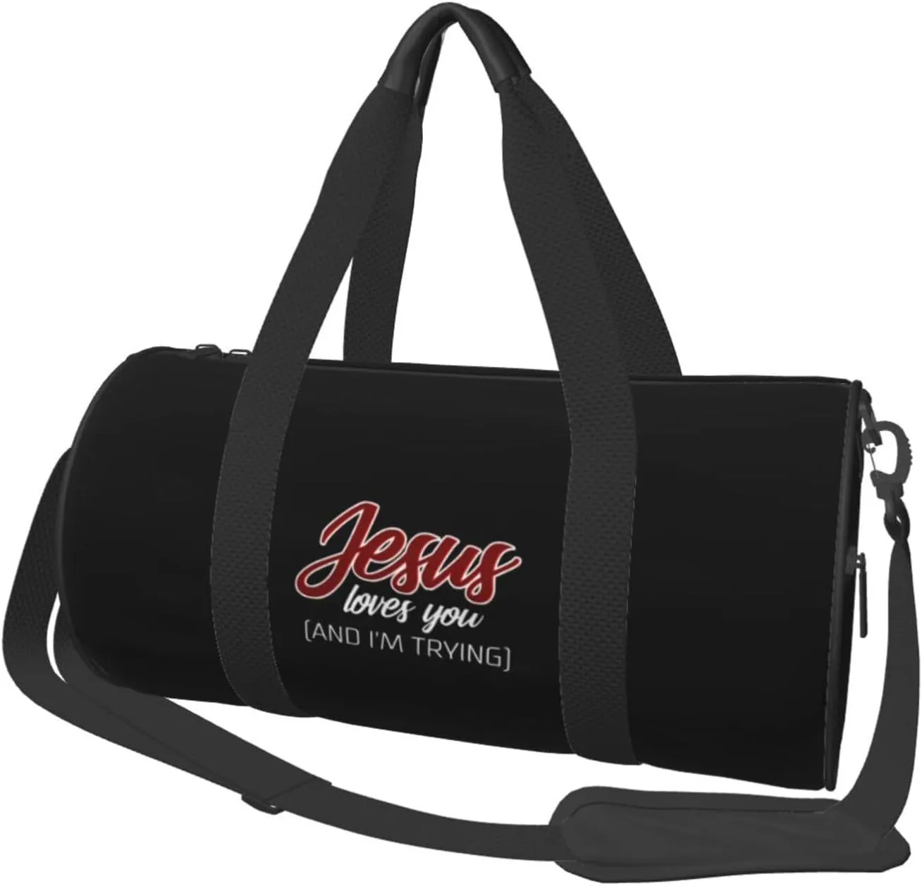Jesus Loves You and I'm Trying Convertible Garment Bag with Shoulder Strap, Carry on Garment Duffel Bag for Men Women - Rolling Foldable for Travel Luggage Bags (Black)