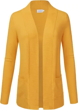 JJ Perfection Casual Open Front Knit Cardigan Long Sleeve with Side Pockets Basic Sweater Jackets for Womens with Plus Size