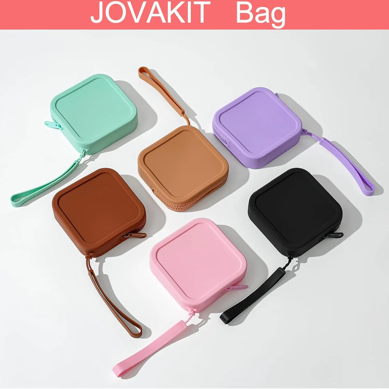 JOVAKIT Small Square Portable Silicone Makeup Bag for Women, Travel Waterproof Toiletry Cosmetic Bag Gifts for Women Girls, Zipper Closure Makeup Case with Handle (Purple)