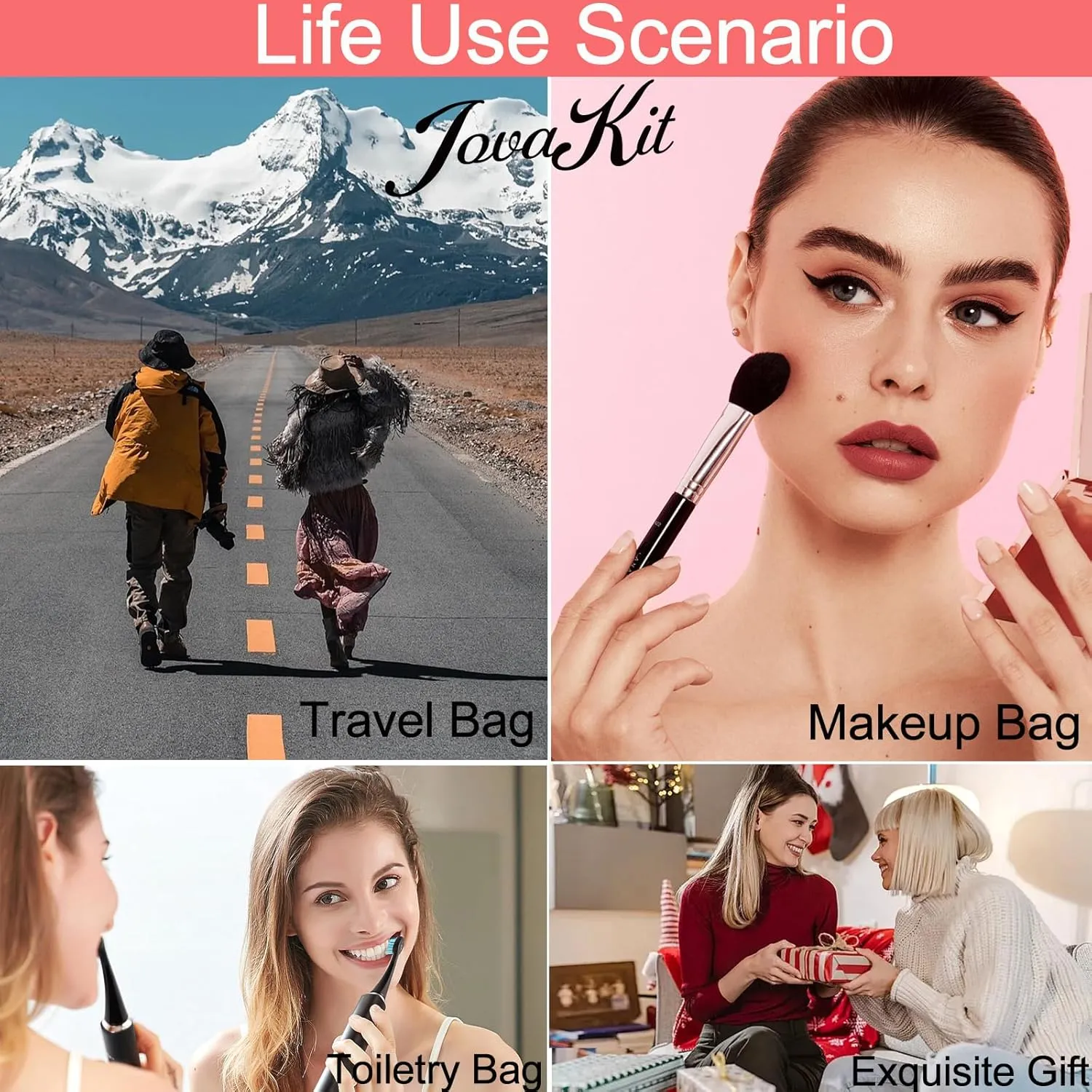 JOVAKIT Small Square Portable Silicone Makeup Bag for Women, Travel Waterproof Toiletry Cosmetic Bag Gifts for Women Girls, Zipper Closure Makeup Case with Handle (Purple)
