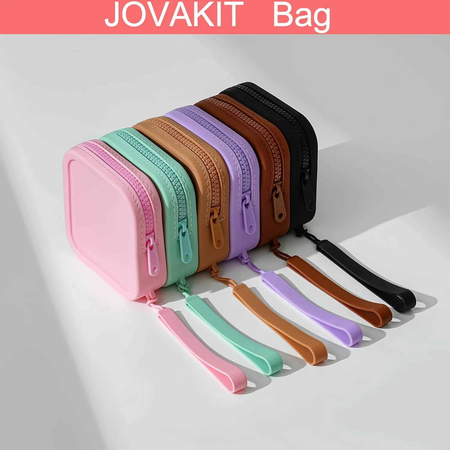 JOVAKIT Small Square Portable Silicone Makeup Bag for Women, Travel Waterproof Toiletry Cosmetic Bag Gifts for Women Girls, Zipper Closure Makeup Case with Handle (Purple)