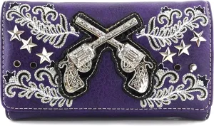 Justin West Cross Guns Western Floral Damask Embroidery Studs Stars Concealed Carry Handbag Purse
