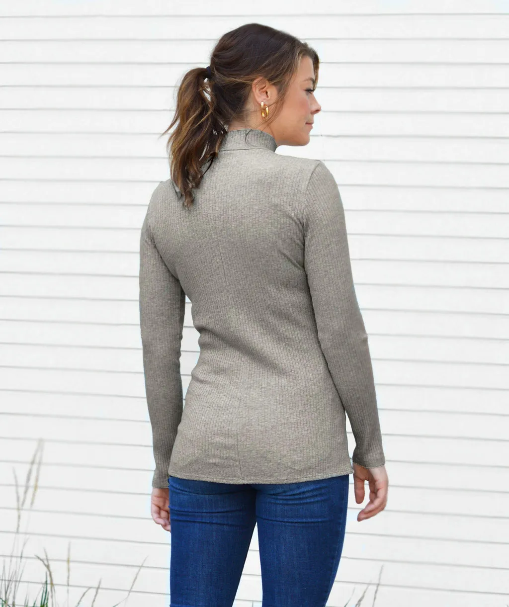 JUVIA mock neck top in Heather Grey