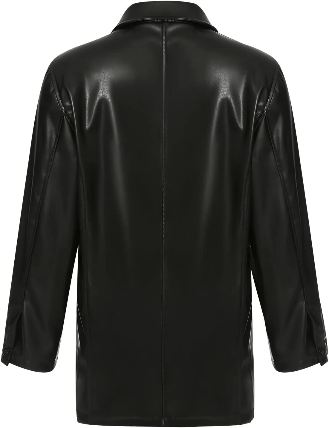 Kaipiclos Women Leather Jacket Oversized Lapel Button Front PU Faux Leather Blazer Shacket Jackets Fall Winter Trench Coat
