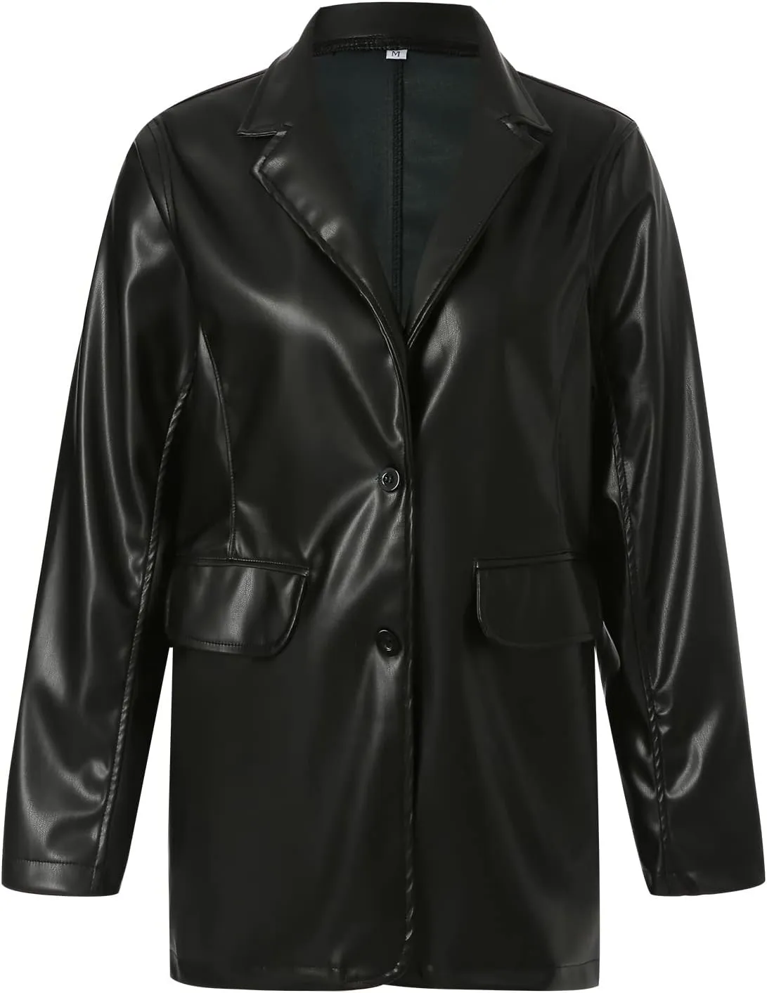 Kaipiclos Women Leather Jacket Oversized Lapel Button Front PU Faux Leather Blazer Shacket Jackets Fall Winter Trench Coat