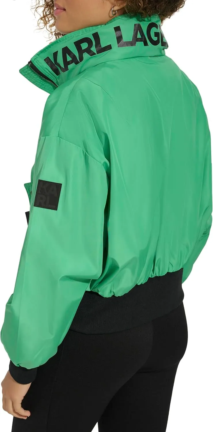 KARL LAGERFELD Women's Paris Short Anorack With Logo Sleeve Jacket