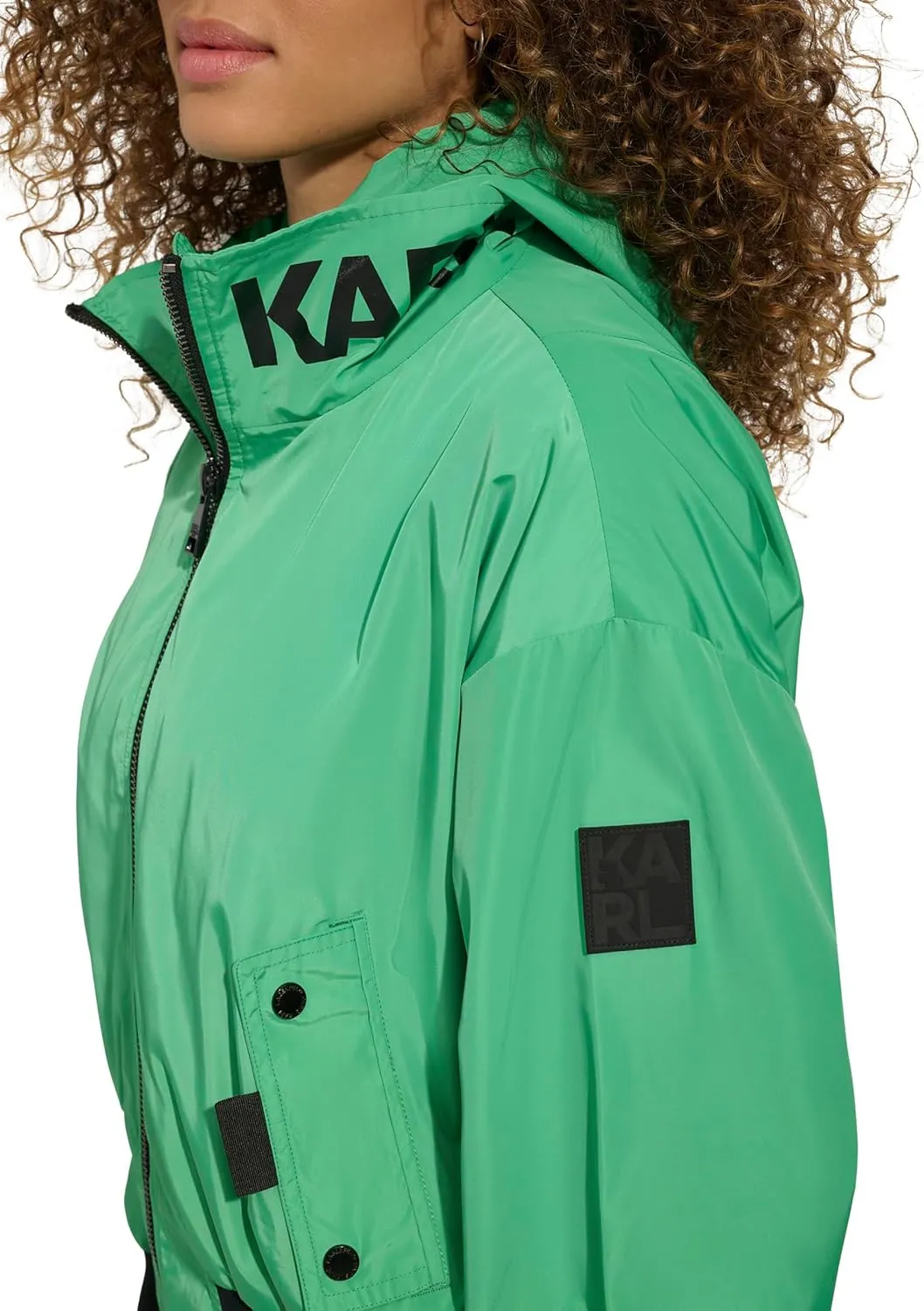 KARL LAGERFELD Women's Paris Short Anorack With Logo Sleeve Jacket