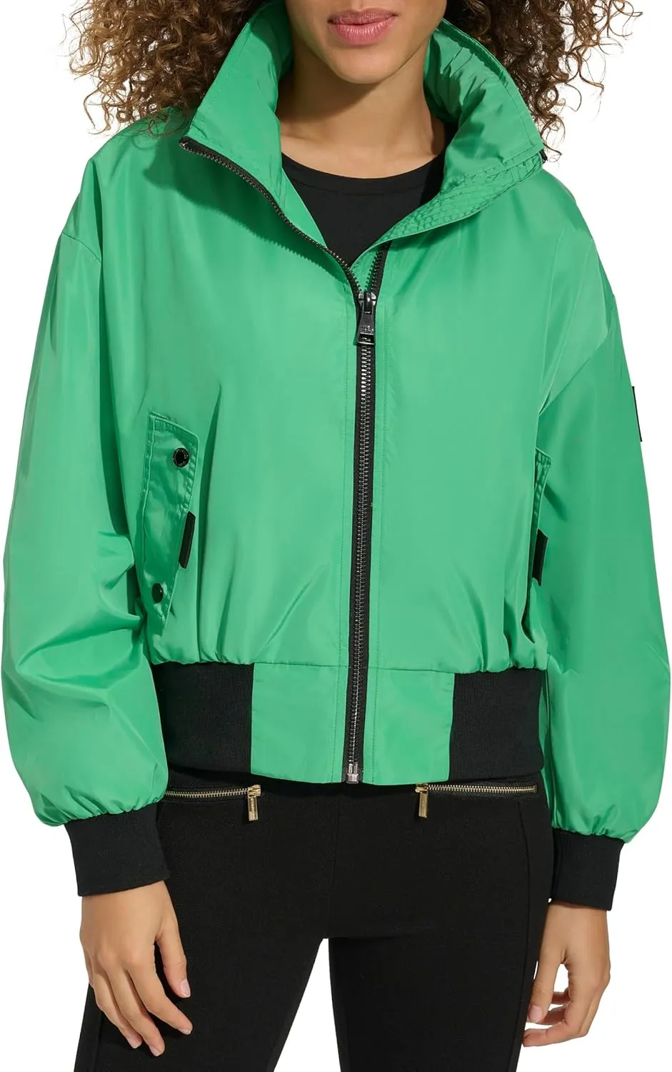 KARL LAGERFELD Women's Paris Short Anorack With Logo Sleeve Jacket
