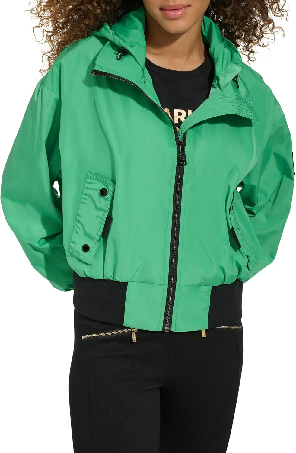 KARL LAGERFELD Women's Paris Short Anorack With Logo Sleeve Jacket