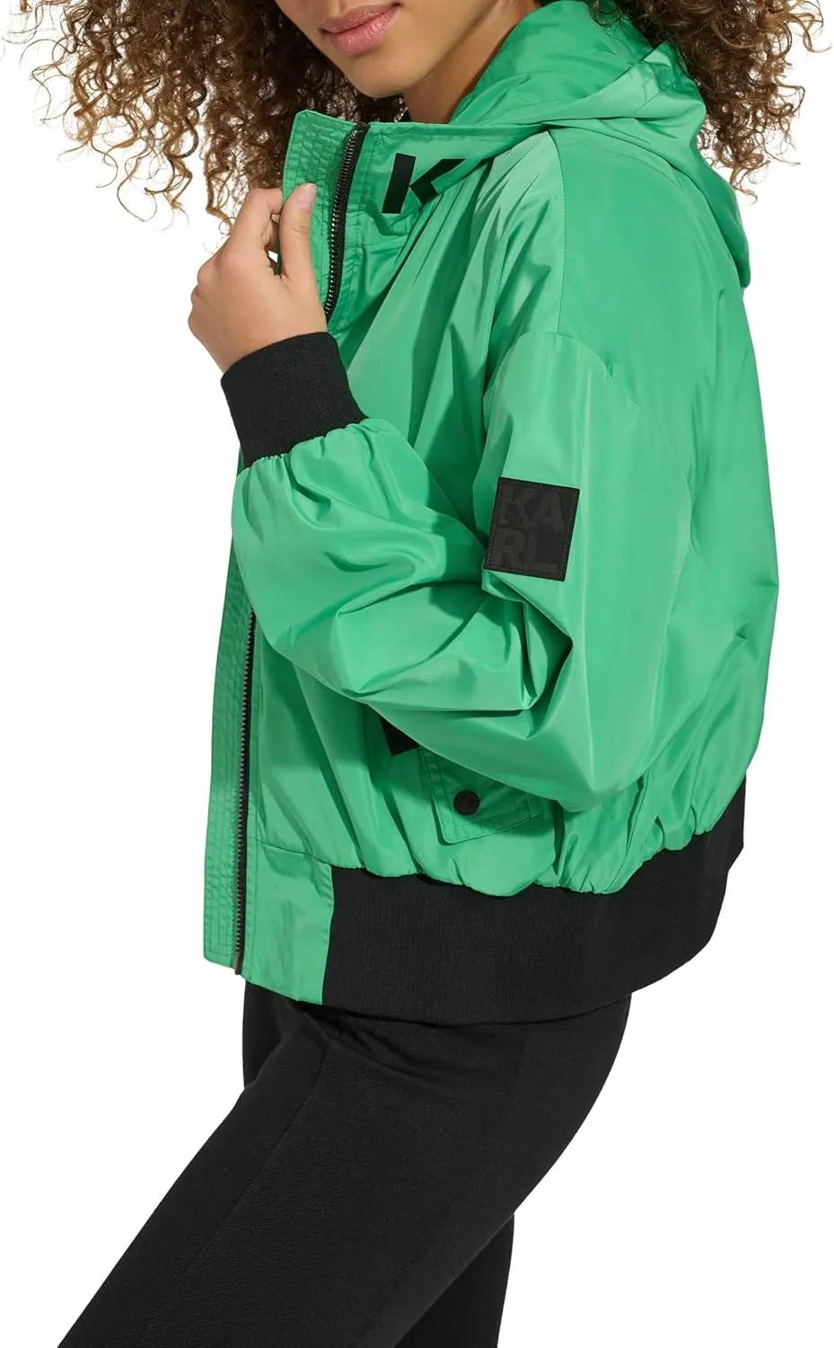 KARL LAGERFELD Women's Paris Short Anorack With Logo Sleeve Jacket