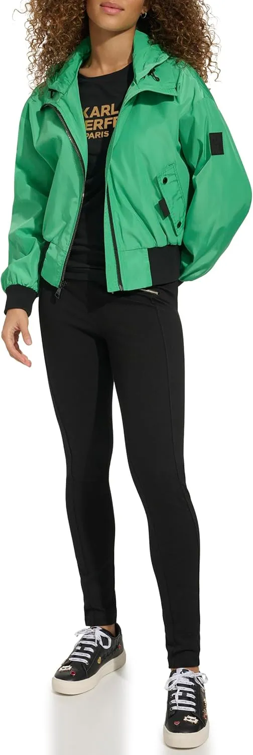 KARL LAGERFELD Women's Paris Short Anorack With Logo Sleeve Jacket