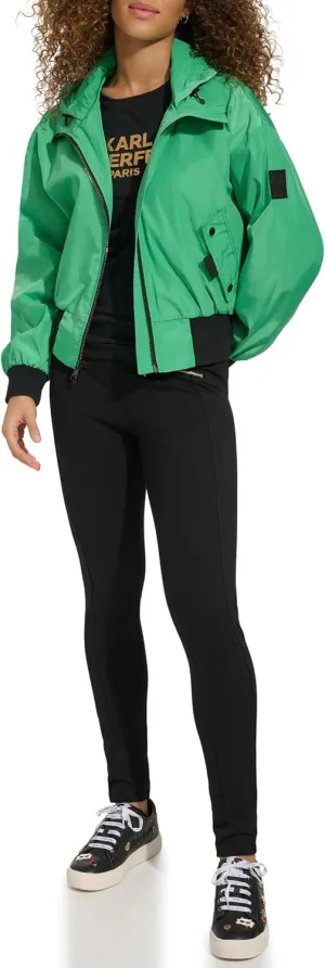 KARL LAGERFELD Women's Paris Short Anorack With Logo Sleeve Jacket