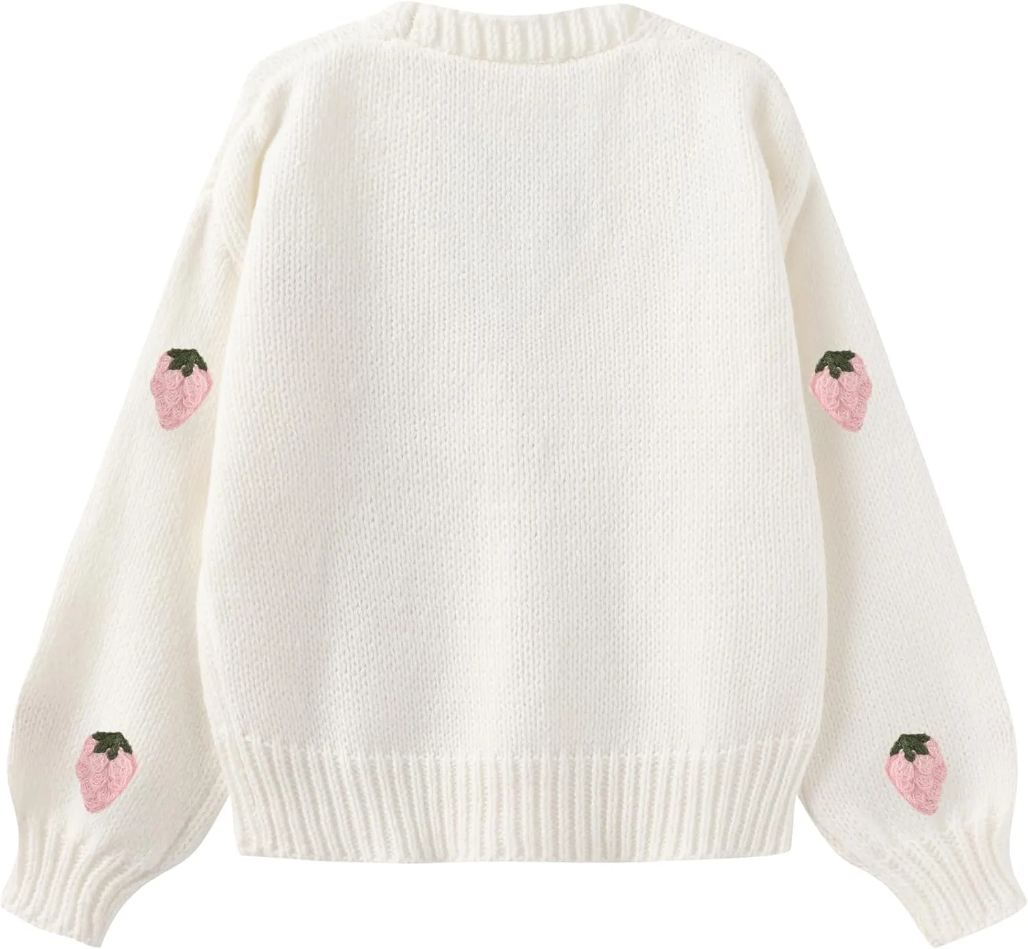 Kawaii Sweet Japanese Women's Fruit Strawberry Pink Embroidery Printed Button Knitted Cardigan Sweater Coat
