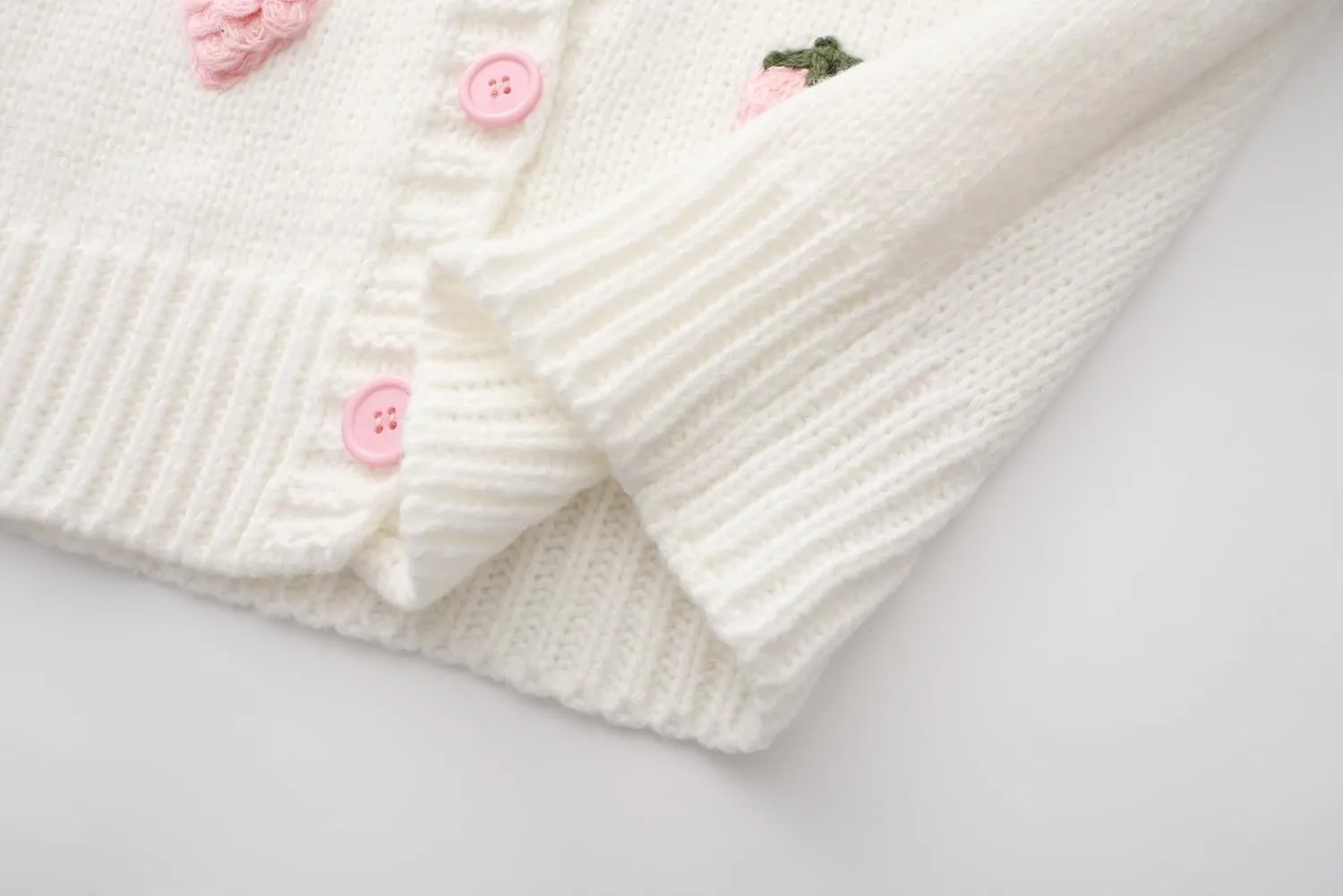 Kawaii Sweet Japanese Women's Fruit Strawberry Pink Embroidery Printed Button Knitted Cardigan Sweater Coat