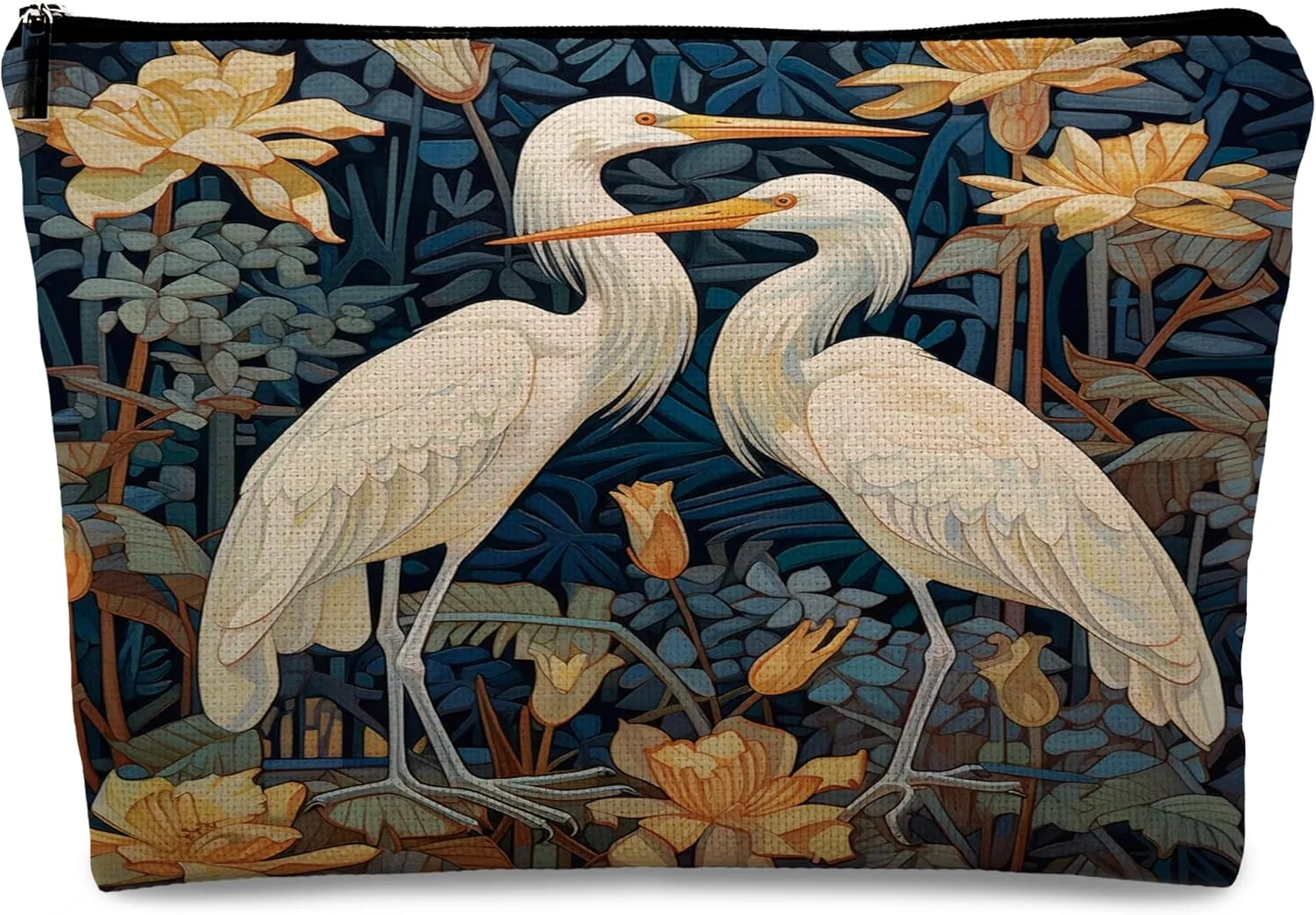 kdqua Chinoiserie Cranes Bird Floral Makeup Bag, Chinese Style Linen Cosmetic Bag Travel Toiletry Bag, Traditional Vintage Gifts for Bird Lovers Women Girls Bestie Niece Best Friend