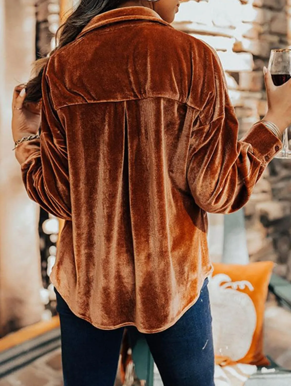 Kedera Womens Velvet Long Sleeve Button Down Shirt Jacket Retro Blouse Lapel Tunic Tops