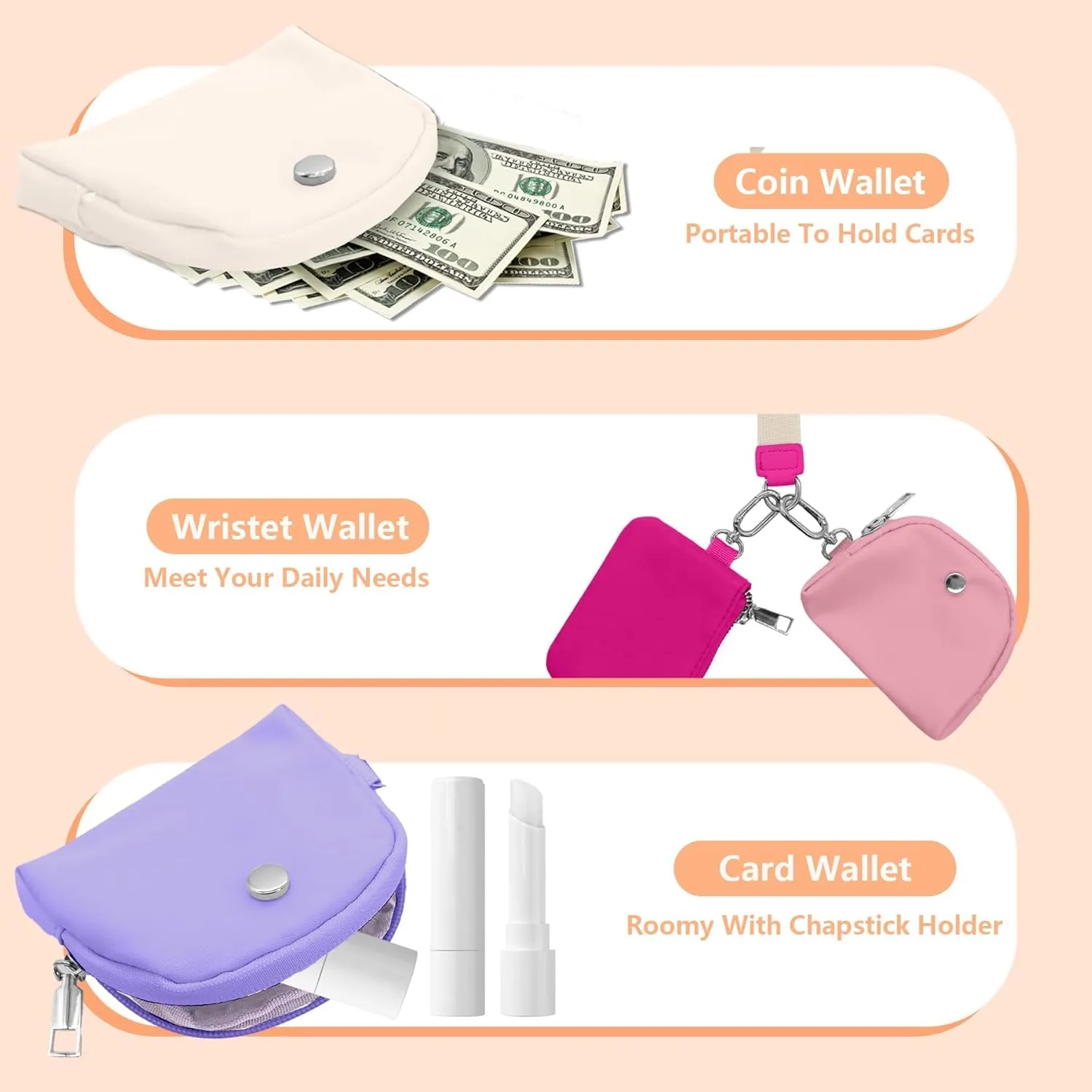 Keychain Wristlets Wallets,ULIFESTAR 1PCS Mini Zip Around Keychain Wristlets Wallets Small Portable Dual Pounch Wristlets Detachable Coin Purse Pocket Gifts for Women Travel Outdoors