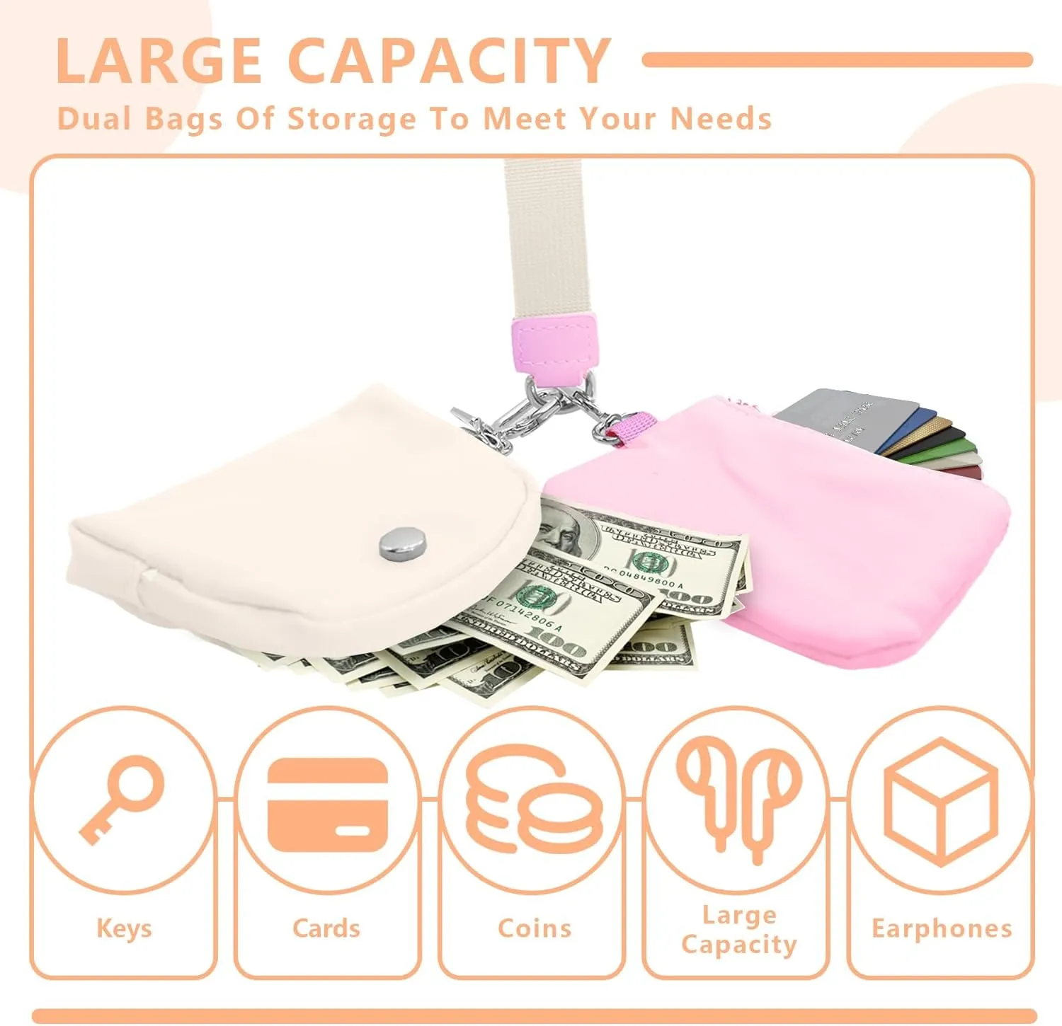 Keychain Wristlets Wallets,ULIFESTAR 1PCS Mini Zip Around Keychain Wristlets Wallets Small Portable Dual Pounch Wristlets Detachable Coin Purse Pocket Gifts for Women Travel Outdoors