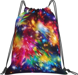 KHiry Drawstring Backpack Waterproof String Bag Bright Colorful Art Drawstring Sackpack Gym Bag for Man Woman