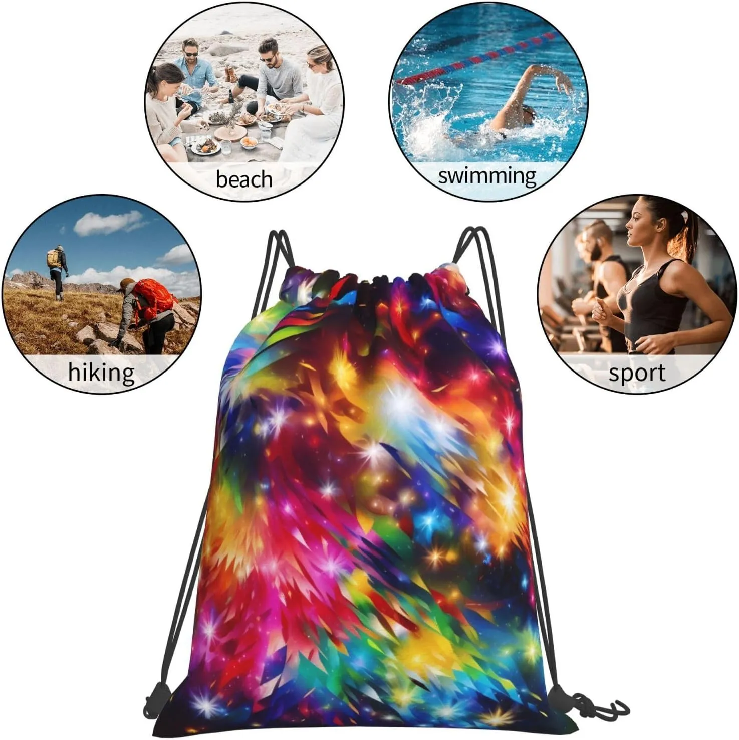 KHiry Drawstring Backpack Waterproof String Bag Bright Colorful Art Drawstring Sackpack Gym Bag for Man Woman