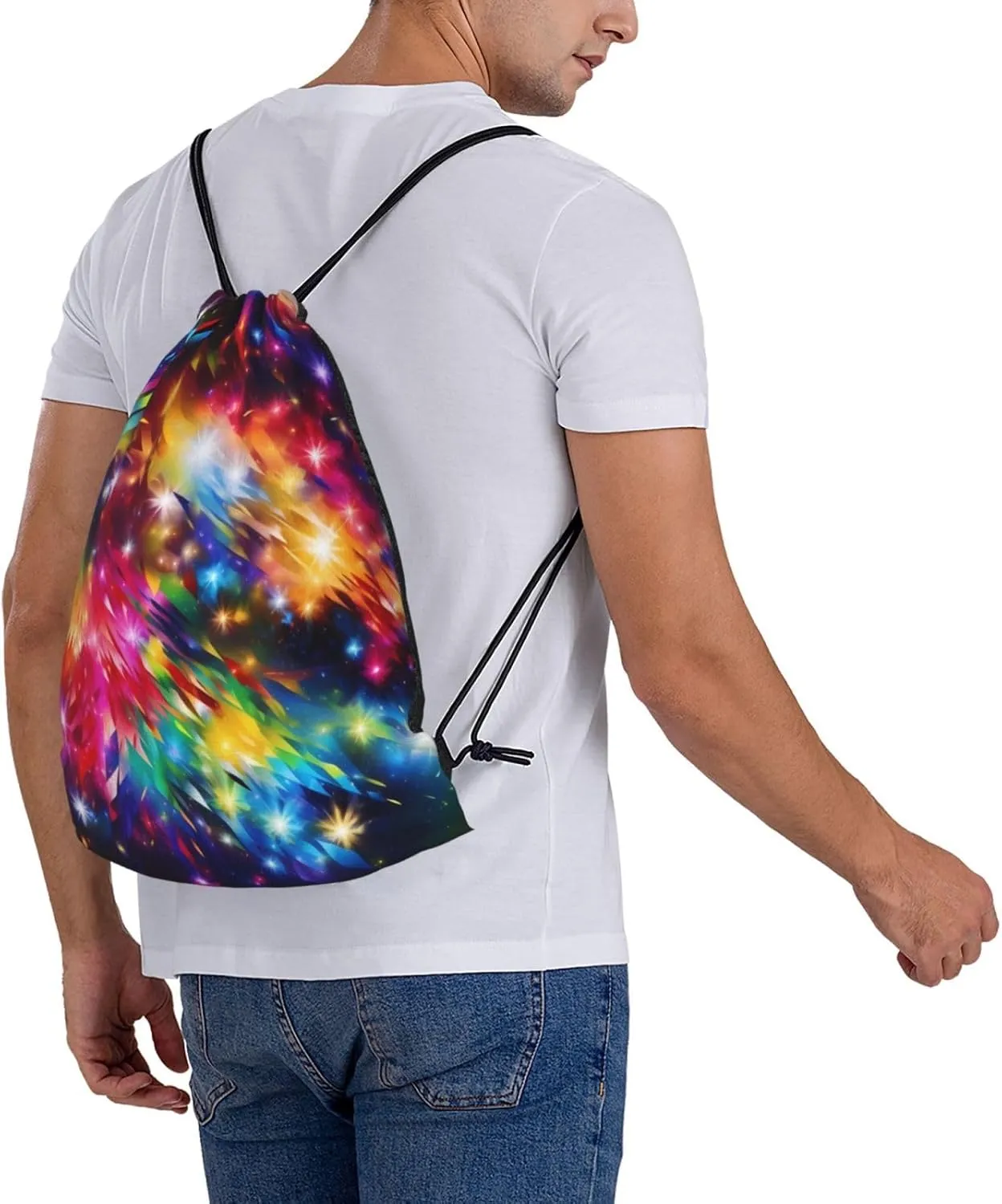 KHiry Drawstring Backpack Waterproof String Bag Bright Colorful Art Drawstring Sackpack Gym Bag for Man Woman