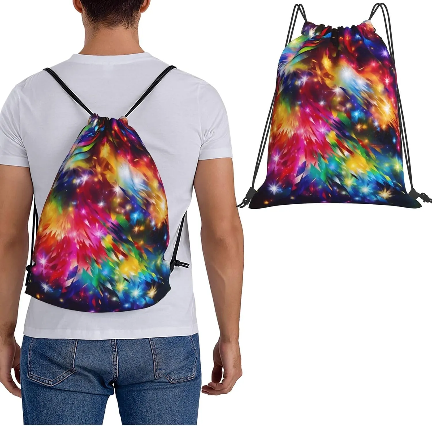 KHiry Drawstring Backpack Waterproof String Bag Bright Colorful Art Drawstring Sackpack Gym Bag for Man Woman