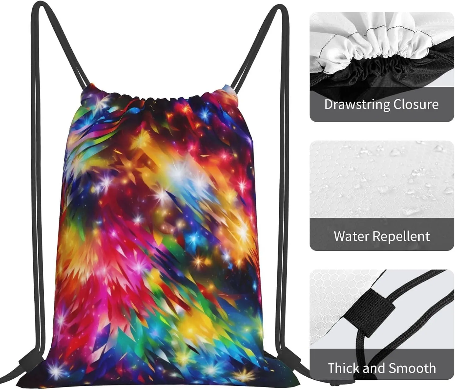 KHiry Drawstring Backpack Waterproof String Bag Bright Colorful Art Drawstring Sackpack Gym Bag for Man Woman