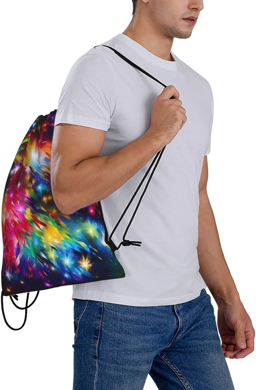 KHiry Drawstring Backpack Waterproof String Bag Bright Colorful Art Drawstring Sackpack Gym Bag for Man Woman