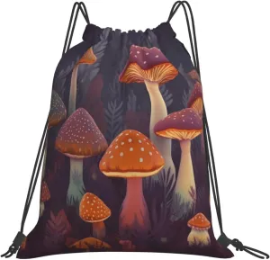 KHiry Drawstring Backpack Waterproof String Bag Bright Mushrooms Art Drawstring Sackpack Gym Bag for Man Woman