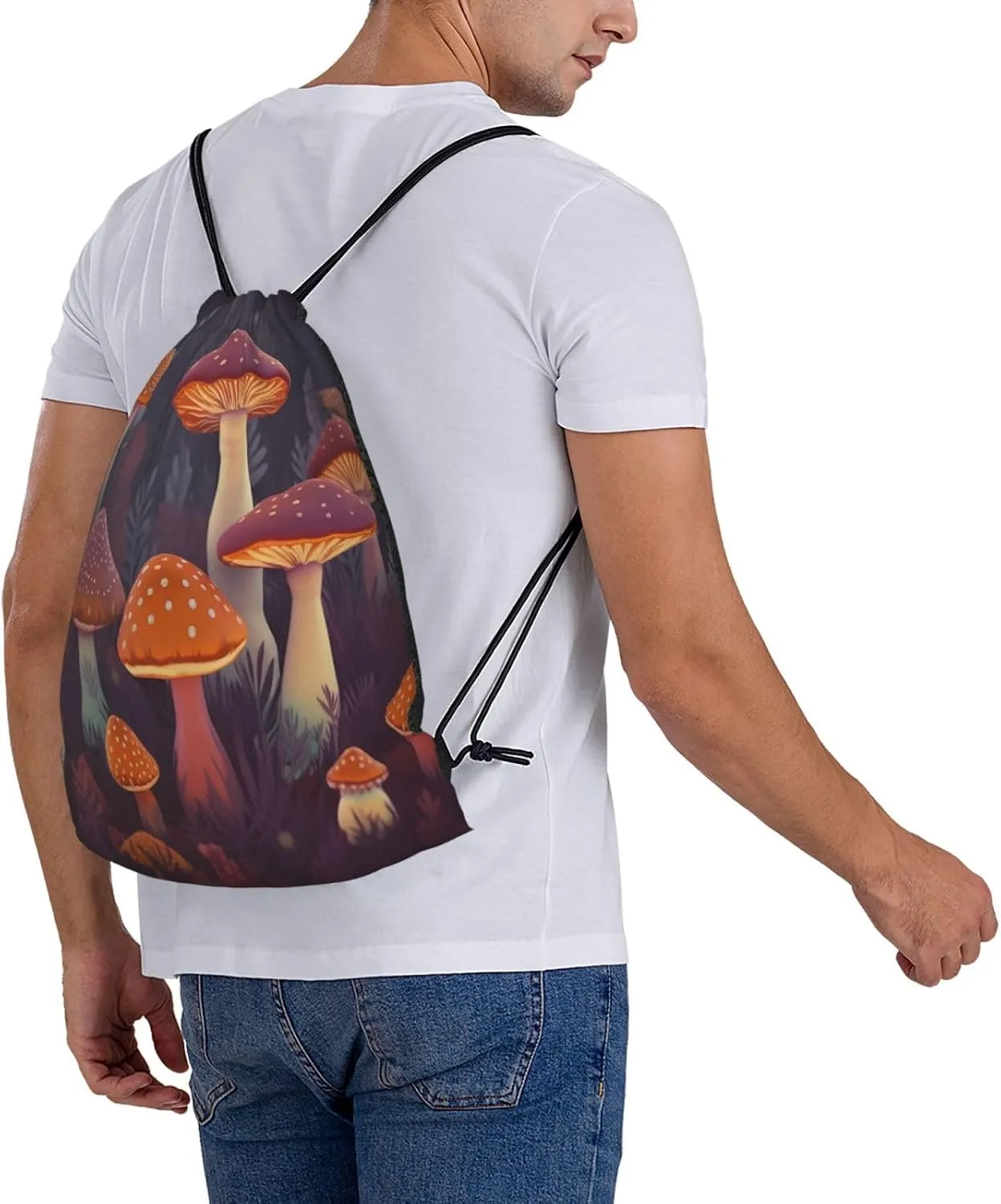 KHiry Drawstring Backpack Waterproof String Bag Bright Mushrooms Art Drawstring Sackpack Gym Bag for Man Woman
