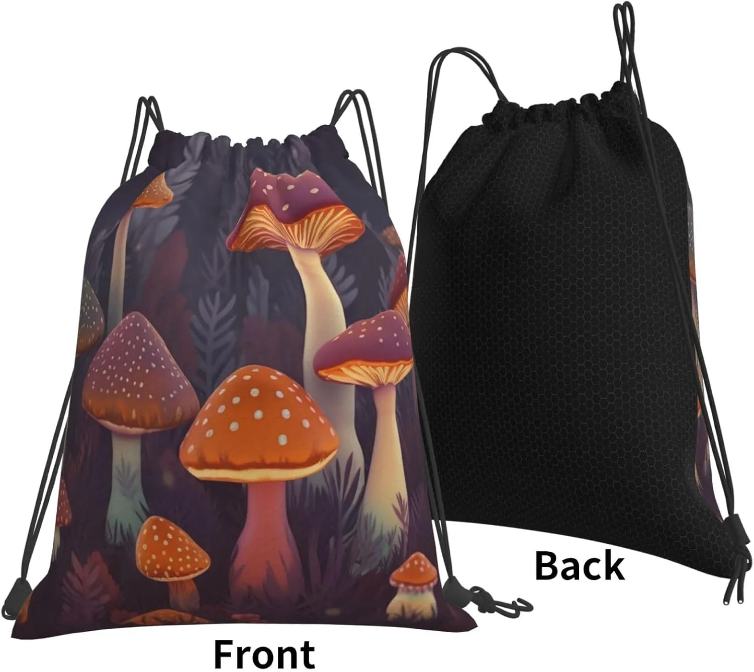 KHiry Drawstring Backpack Waterproof String Bag Bright Mushrooms Art Drawstring Sackpack Gym Bag for Man Woman