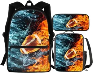 Kuiaobaty Rugby 15 Inches Book Bag and Pencil Bag for Toddler Fashion Backpack Set with Lunch Bag Insulated Lightweight Shoulder Backpack Set 2024 Gift for Grandson