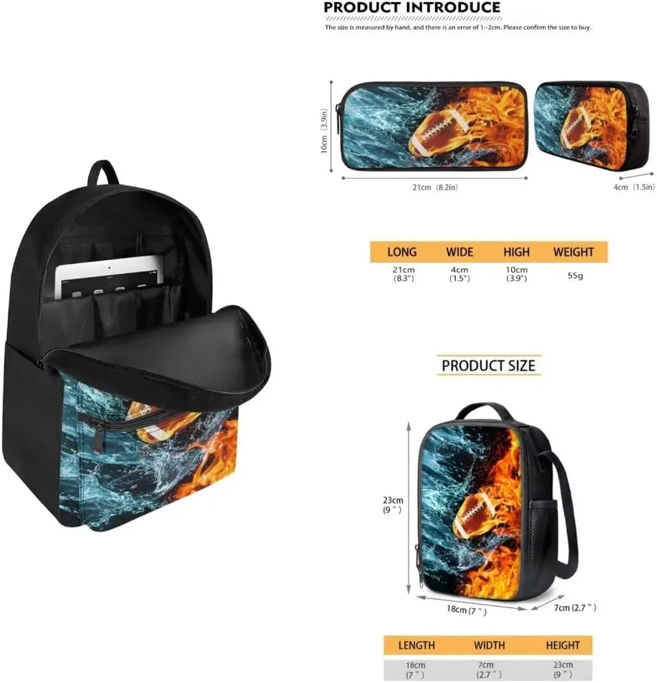 Kuiaobaty Rugby 15 Inches Book Bag and Pencil Bag for Toddler Fashion Backpack Set with Lunch Bag Insulated Lightweight Shoulder Backpack Set 2024 Gift for Grandson