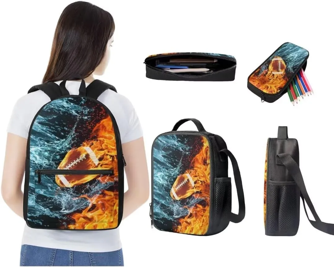 Kuiaobaty Rugby 15 Inches Book Bag and Pencil Bag for Toddler Fashion Backpack Set with Lunch Bag Insulated Lightweight Shoulder Backpack Set 2024 Gift for Grandson