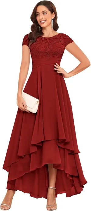 Lace Applique Mother of The Bride Dresses for Wedding Tea Length Chiffon A Line Formal Evening Gown