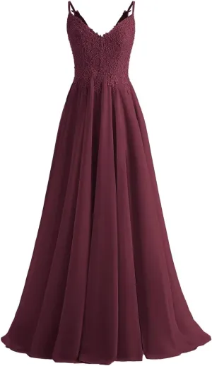 Lace Bridesmaid Dresses for Wedding with Slit Spaghetti Straps Chiffon Aline Formal Evening Party Gowns