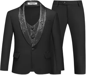 Lamgool Boys Suits Slim Fit Tuxedo Set 3 Pieces with Jacket Vest Pant for Kids Prom Wedding Formal Dresswear Outfit 4-16Y