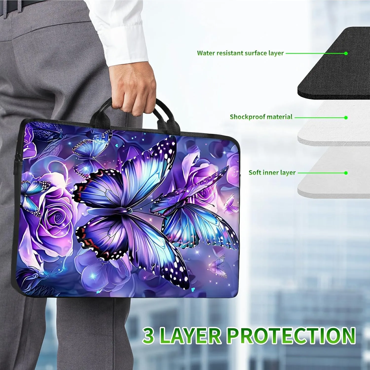 Laptop Shoulder Bag Sleeve Case, Large Capacity Waterproof PU Leather Computer Handbag