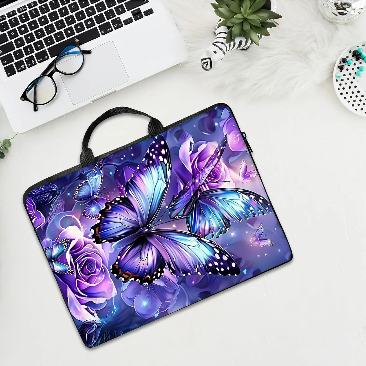 Laptop Shoulder Bag Sleeve Case, Large Capacity Waterproof PU Leather Computer Handbag