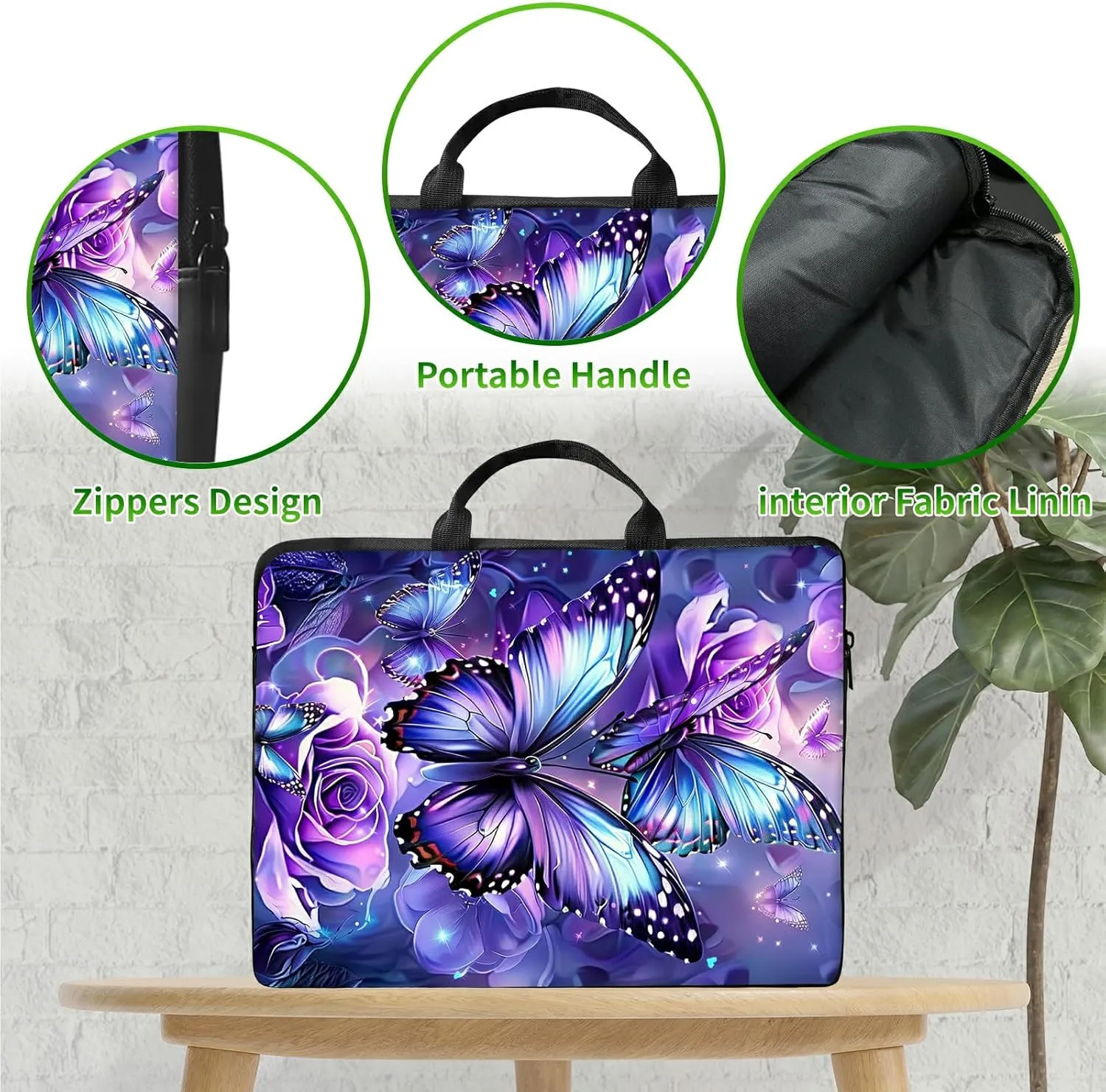 Laptop Shoulder Bag Sleeve Case, Large Capacity Waterproof PU Leather Computer Handbag